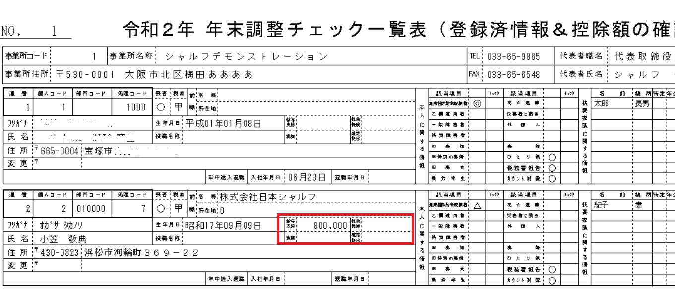 質問 年末調整チェック一覧表の生年月日横の給与支給額に金額が入っている人と入っていない人の差は何ですか